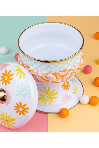 EMAYlab RETRO HİPPİ 14 x 13 cm Dekoratif Emaye Kapaklı Şekerlik,