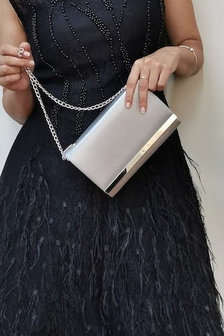 Çanta Trend Kumaş Gümüş Abiye Clutch Portföy Çanta GÜmüş