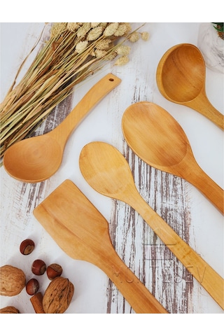 Ahşap Tahta Mutfak Kaşık Seti 6 Parça Kayın, Şimşir Ağacı 6-1