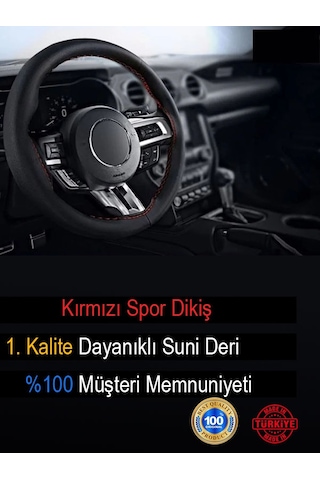 Fiat Albea İçin Uyumlu Özel Süper Deri Direksiyon Kılıfı, Dikmeli Kırmızı Spor Dikişli