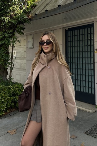 Vizon Vittoria Düğmeli Yaka Kaban - 2511 Camel