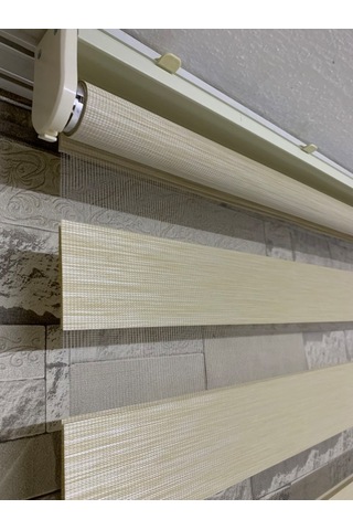 Bambu Krem Renk Zebra Perde (Etek Boncuklu)