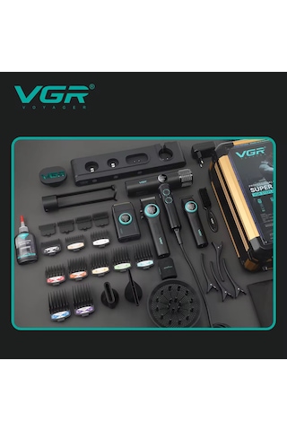 Vgr Combo 4'lü Set Stepless Pro 4'ü 1 Arada High-end Saç Kesme Makinesi Ve İyonize Fön Makinesi