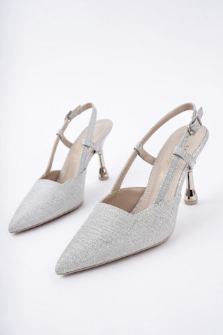 Muggo Jesi Sivri Burun Arkası Açık Günlük Klasik Kadın Topuklu Ayakkabı GÜMÜŞ