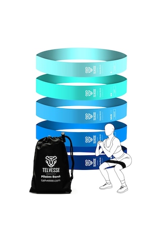 5 Li Pilates Direnç Bandı Seti Loop Squat Lastiği Çantalı Fitness Egzersiz Bantları - Mavi Mavi