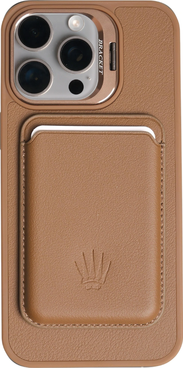 Primecase Iphone 15 Kahverengi Manyetik Özellikli Standlı Deri Kılıf+kartlık