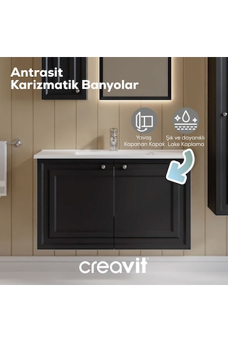 Creavit Kayra Lavabo Dolabı Kapaklı 100cm Mat Antrasit Mat Antrasit
