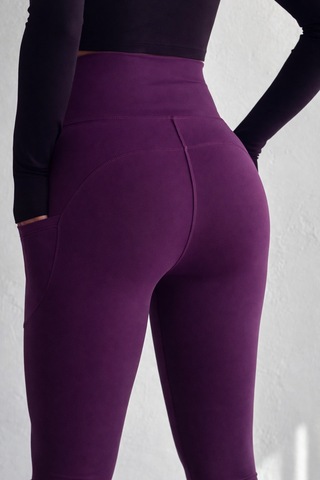 Balenbi Haute Kadın Yüksek Bel Toparlayıcı Çift Cepli Leggings Fitness Tayt 1092 Mürdüm