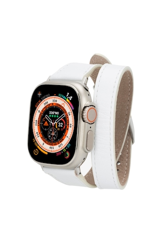 Alpıne Slim Double Tour Ivory White Hakiki Deri Apple Uyumlu Watch Kordonu - 44/45/46/49mm