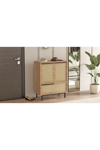 Lidya Ayakkabılık Çok Amaçlı Dolap 3 Kapaklı Metal Ayak Kahverengi