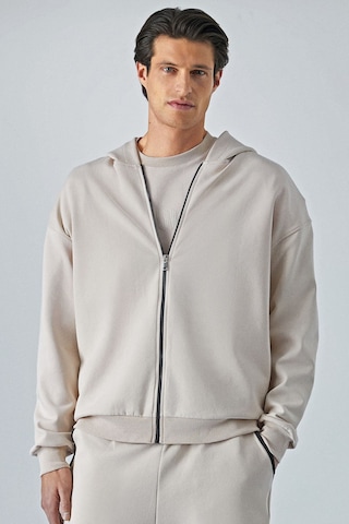 GRIMELANGE Ralf Erkek Kapüşonlu Uzun Kol Baskı Detaylı Fermuarlı Oversize Açık Gri Ceket Açık Gri