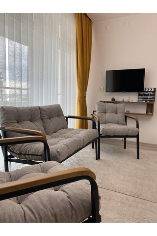 Modern Merkür Balkon, Bahçe, Cafe - Metal Kanepe Koltuk Takımı - 2+1+1 Açık Gri Modernsh13 Açık Gri