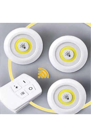 Led Lamba 3'lü Uzaktan Kumandalı Yapışkanlı Beyaz Işık Kopya