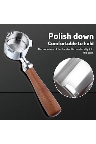 Qingmipy Delonghi Ec685/ec680 Uyumlu 51mm Ahşap Saplı Paslanmaz Çelik Portafiltre Seti, Kaşık Ve Temizleme Fırçası Dahil Diğer
