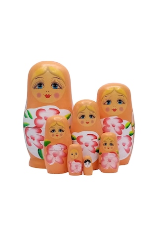 Ahşap Matruşka Bebek Yedili Set Turuncu