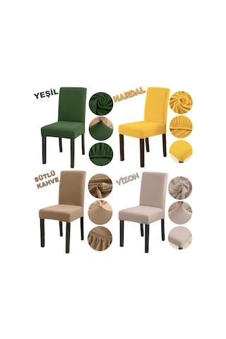 Bambu Nano Kumaş Likralı Yıkanabilir 6'Lı Sandalye Kılıfı