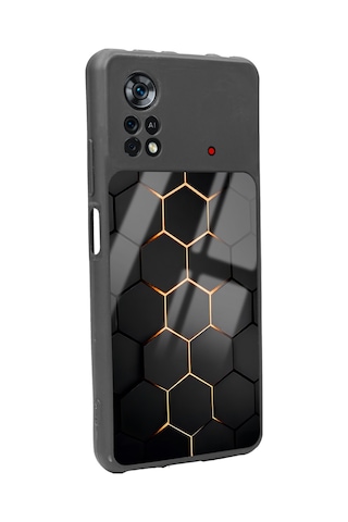 Xiaomi Poco X4 Pro Yellow Carbon Tasarımlı Glossy Telefon Kılıfı Siyah