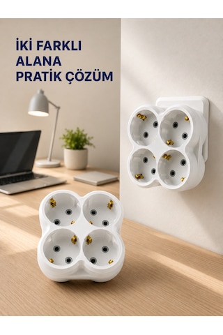 Tek Prizi 4 Lü Yapan Priz Adaptörü Direkt Prize Takılan Çoklayıcı 2 Adet Set 0