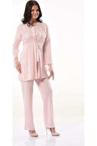 Xses 4300 Kadın Hamile Lohusa Sabahlıklı Pijama Takım-pudra