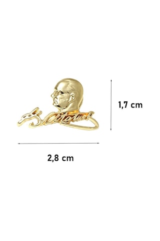 Atatürk Silüet Imza Tasarımlı Gold Metal Yaka Rozeti 1 Adet Çok Renkli
