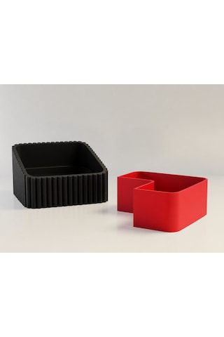 3d Baskı Fıstık Kasesi - Çift Hazneli Kabuk Ayırıcı Sunum Kasesi - Siyah Kırmızı