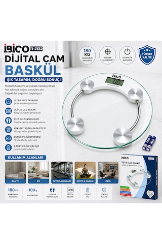 Dijital - Pilli Yuvarlak Banyo Baskül Terazi Tartı Lcd Ekran 180kg/0.1g 30x30cm İ11-026