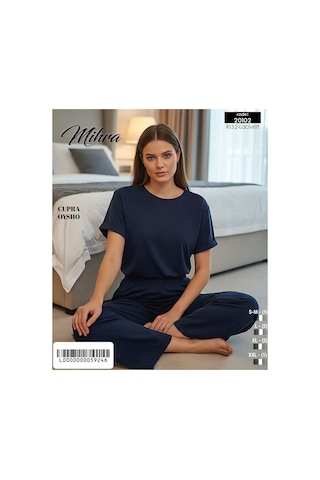 Mihra Kadın Oysho Bisiklet Yaka Kısa Kol İnce Pijama Takımı 20102l - 1 Adet Lacivert