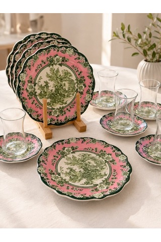 18 Parça 6 Kişilik Venora Pink Pasta Çay Saati Seti-7218 Çok Renkli