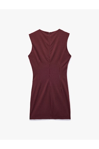 Koton Drape Detaylı Asimetrik Kesim Kolsuz Bisiklet Yaka Mini Elbise Bordo Çizgili 6wak80020uk Bordo Çizgili