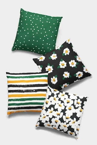Yeşil Çiçekli Çift Taraflı 4'lü Set Kırlent Kılıfı 4kr013n11