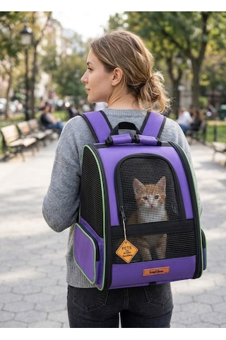 Missidea Brave Paws Piramit Model Fileli Kedi Ve Köpek Taşıma Çantası Mor