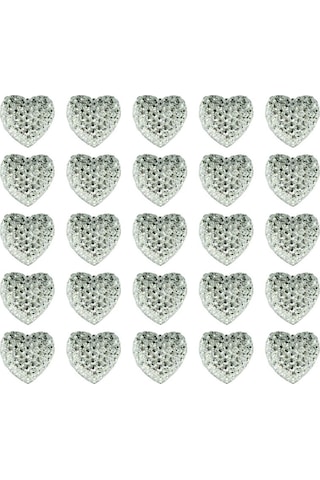 Polyester Kalp Fiyonk, 1,3 Cm - 25 Adet - Gümüş 1+