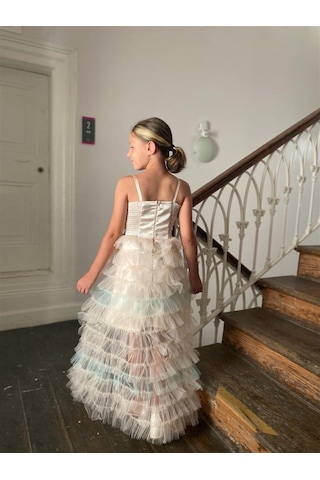 Butikhappykids Kız Çocuk Kısa Payetli Elbise Etekleri Kat Kat Renkli 8-16 Yaş Çok Renkli