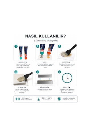 2 Bileşenli Epoksi Yapıştırıcı 28 Gr Metal Ahşap Cam Seramik Taş Plastik 8 Dakika Kurur