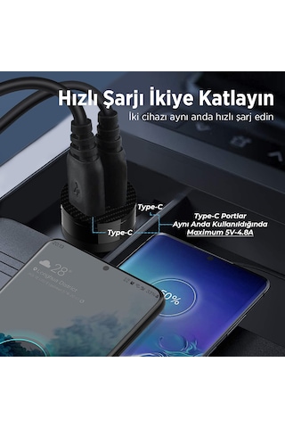 Bix Bxcc65c 65w Çift Portlu Usb-c Mini Araç İçi Şarj Cihazı Siyah