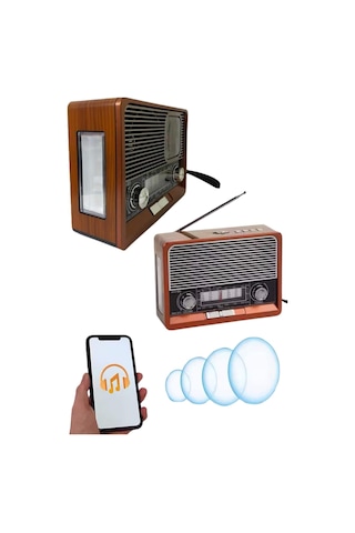 Saatli Fenerli Bluetooth Nostaljik Radyo Aux Sd Usb Girişli Bluetooth Hoparlör