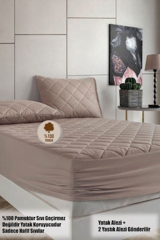 %100 Pamuk Set Renkli Kapitone Yatak Koruyucu Alez Çarşaf Set