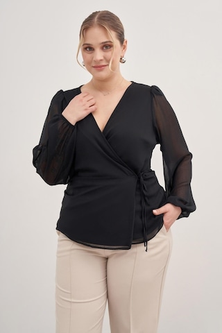 Astarlı Bağlama Detaylı Şifon Bluz-1760 Siyah