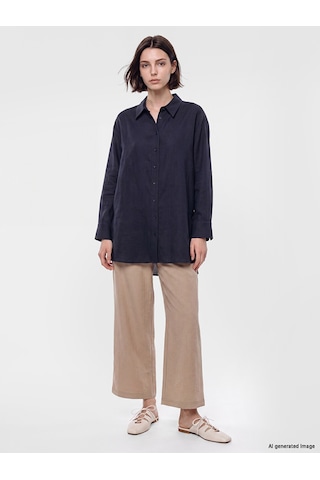 Lcw Modest Lacivert %100 Pamuklu Kadın Gömlek Tunik
