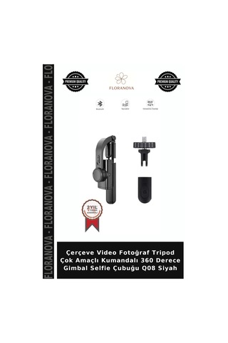 Çerçeve Video Fotoğraf Tripod Çok Amaçlı Kumandalı 360 Derece Gimbal Selfie Çubuğu Q08 Siyah