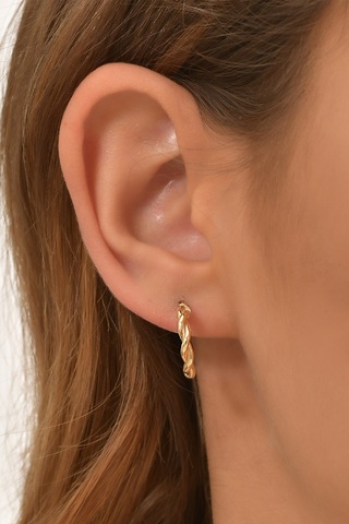 Moom Mücevherat Kadın 14 Ayar Altın Küpe Minimalist Burgu Modern Halka Altın Küpe 15 Mm-Mm20092