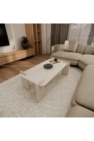 Odaco Fuji Modern Premium Oval Ayaklı %100 Mdflam Salon Orta Sehpa 120x60x40 Cm Traverten