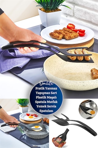 Pratik Yanmaz Yapışmaz Sert Plastik Maşalı Spatula Mutfak Yemek Servis Spatulası Diğer