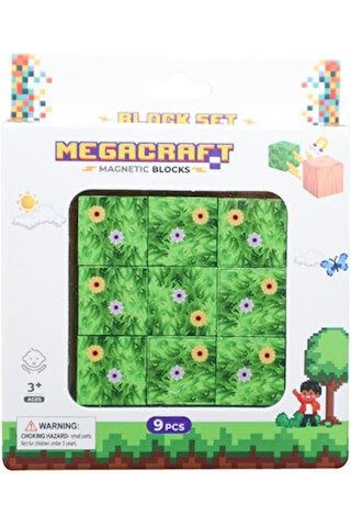 Megacraft Manyetik Bloklar Çiçekli Çim Desenli Blok 9 Parça Mc1400