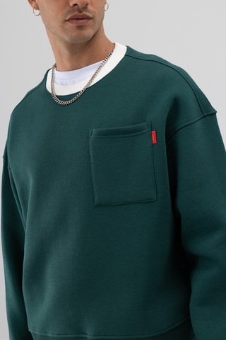 Vamos Bisiklet Yaka Cep Detaylı Oversize Sweatshirt Nefti