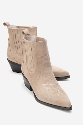Luvishoes Julıeta Bej Süet Hakiki Deri Kadın Western Bot Bej