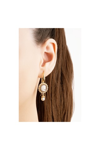 Cameo Italiano 18 Ayar Sarı Altın Kaplama Gümüş İnci Küpe Sarı