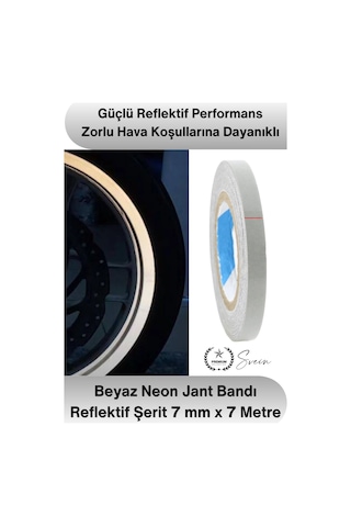 Neonbant Beyaz Neon Jant Bandı Reflektif Şerit 7mm 7 Metre Motosiklet Otomobil Bisiklet Jant Çember
