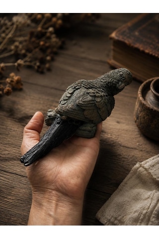 Papağan Biblo 20 Cm Dekoratif Kuş Figürü Rustik Otantik Ev Ofis Raf Süsü Hediyelik