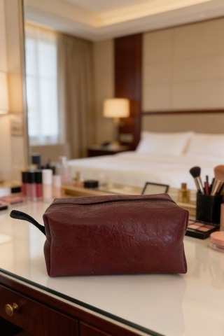Bordo Deri Görünümlü Kozmetik Çantası Çok Amaçlı Seyahat Ve Bakım Organizer